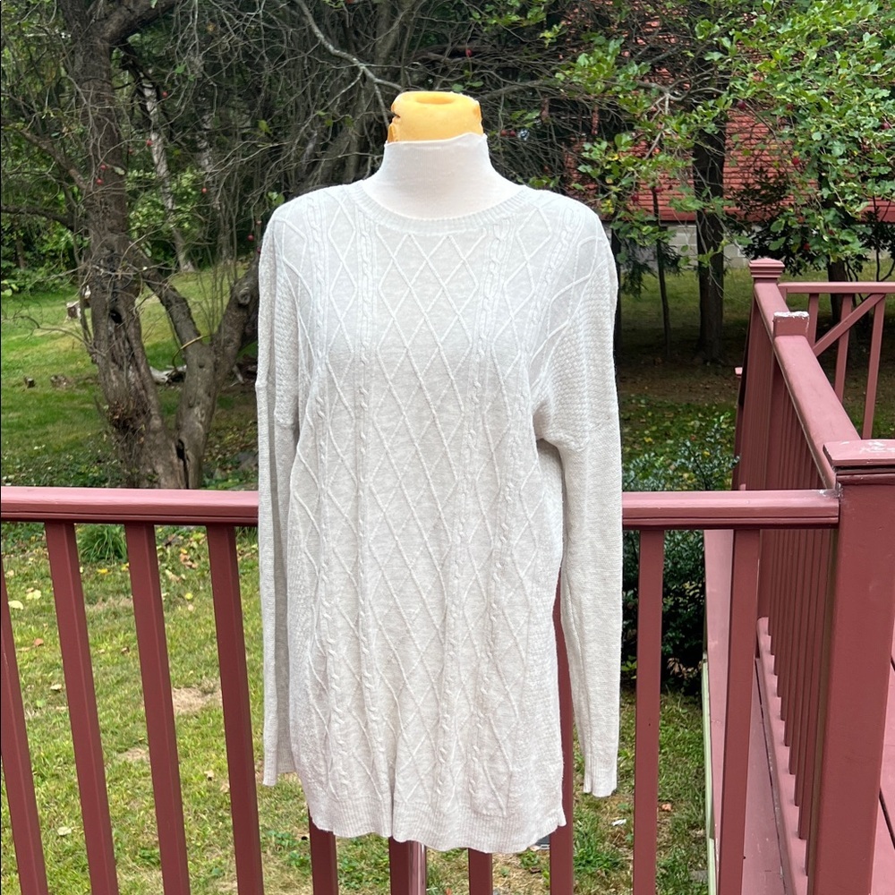 Fat Face SZ 10 grey cable knit back button wool/cashmere/ nylon blend sweater .
